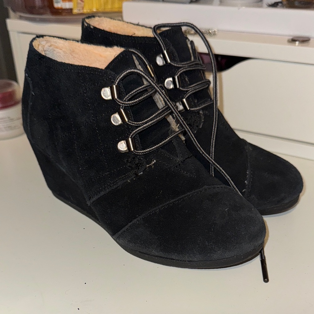 Black Suede Wedge Ankle Boots